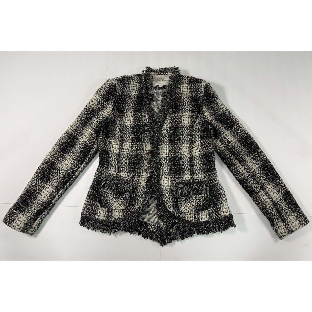 Anna Catherine Black White Tweed Fringe Jacket Women’s Size 4